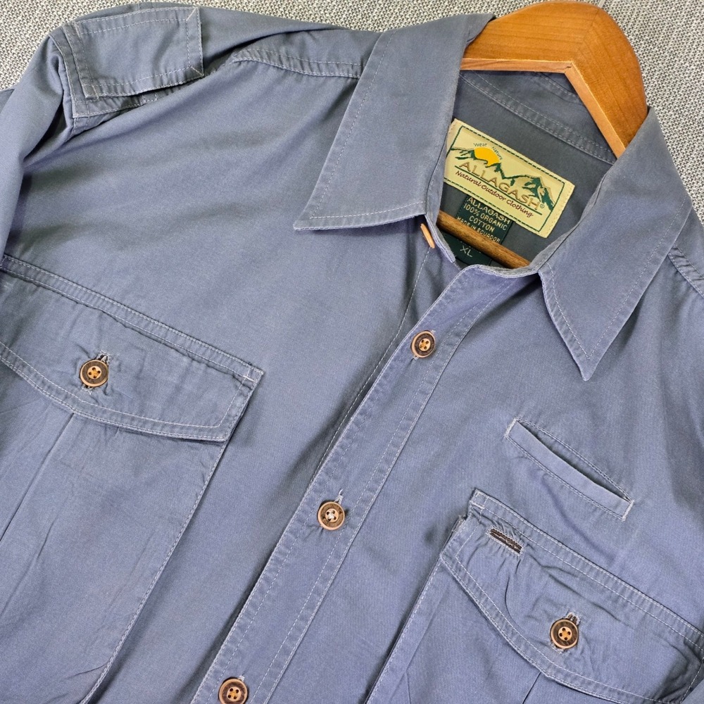 Vintage 90s Allagash Field Shirt Mens XL Blue Cotton Gorpcore Epaulets Utility